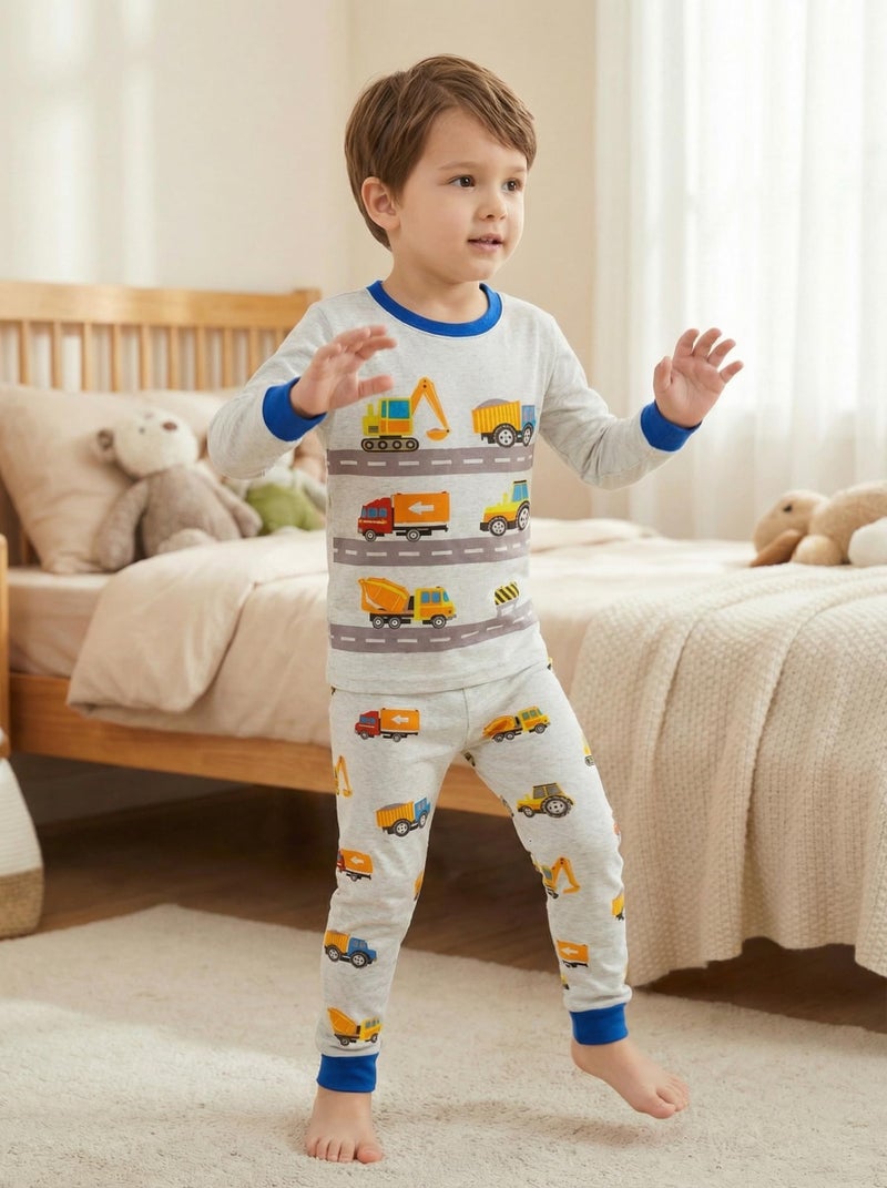 Popshion Boys Pajamas Truck 100% Cotton Construction Pjs Toddler 2 Piece Long Sleeve Sleepwear Kids Christmas Clothes Set 4t - Image 3